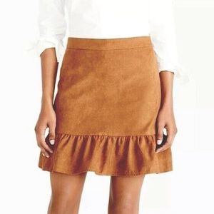NWOT J Crew Suede Camel Golden Tan/Brown Ruffle Flare Fitted Mini Skirt Women’s